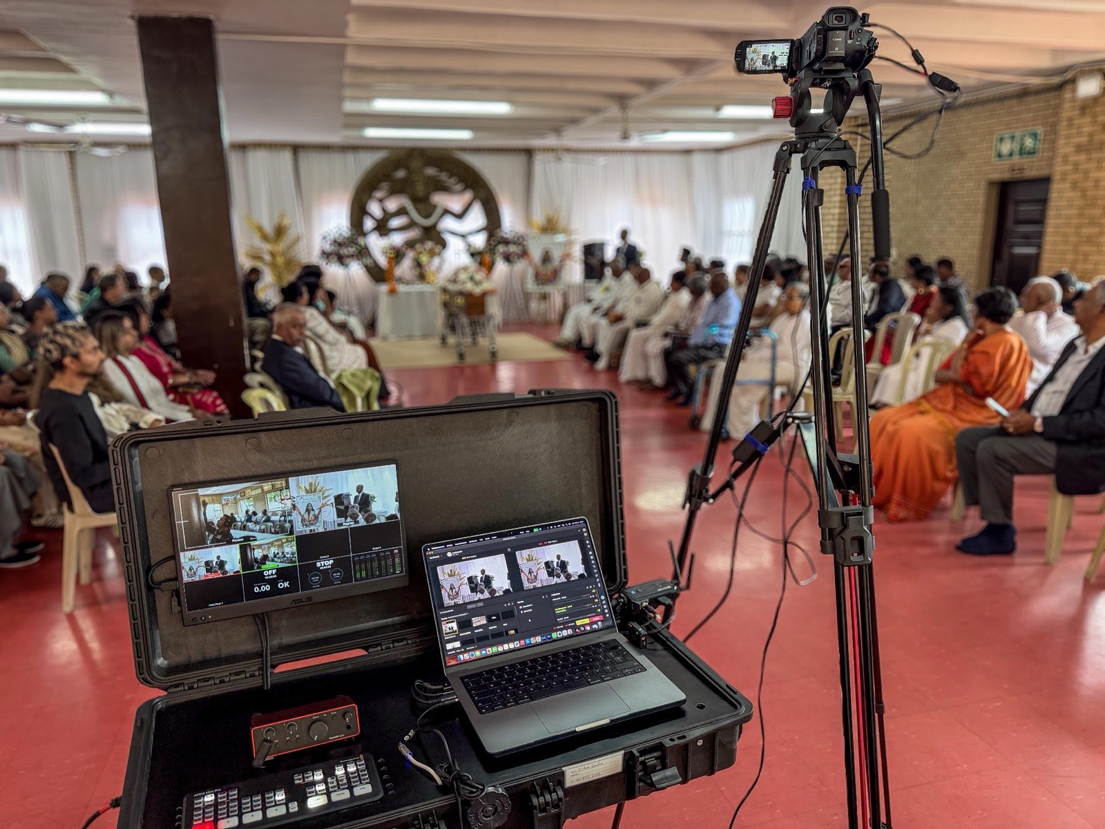 Streaming setup at Hindu memorial service